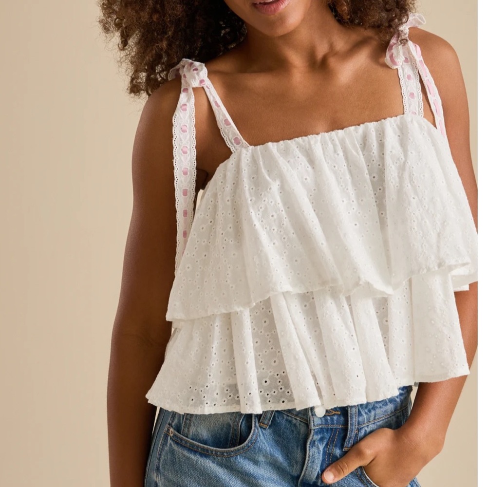 EUC Arula Size OX White Eyelet Ruffle Top